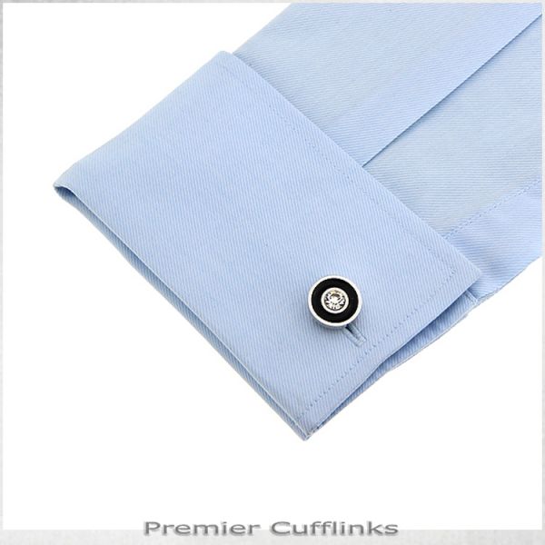 SILVER AND BLACK WITH GEM INSET CUFFLINKS