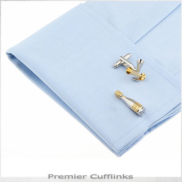 SILVER AND GOLD BOTTLE AND CHAMPAGNE GLASSES CUFFLINKS