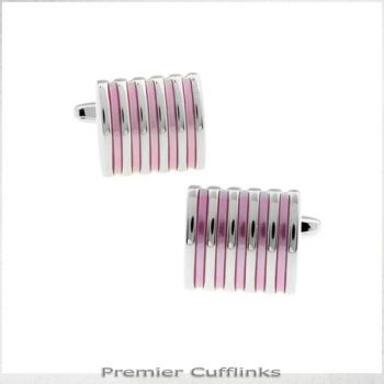 SILVER AND PINK RIBS CUFFLINKS