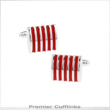 SILVER AND RED RIBS CUFFLINKS
