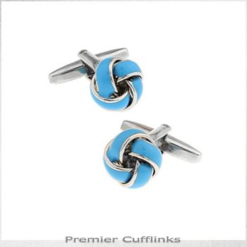 SILVER AND SKY BLUE KNOT CUFFLINKS