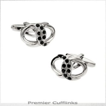 SILVER INTERLINKED RINGS WITH BLACK INSETS CUFFLINKS