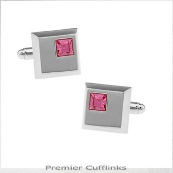 SILVER SQUARES WITH PINK INSET CUFFLINKS