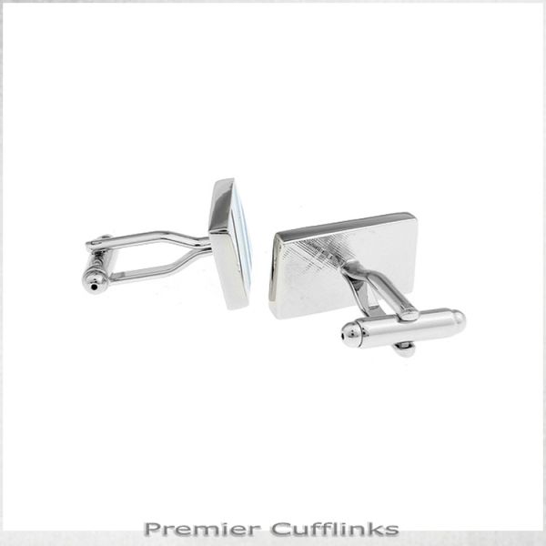 SILVER WITH BLACK AND BLUE DIAGONAL STRIPES CUFFLINKS