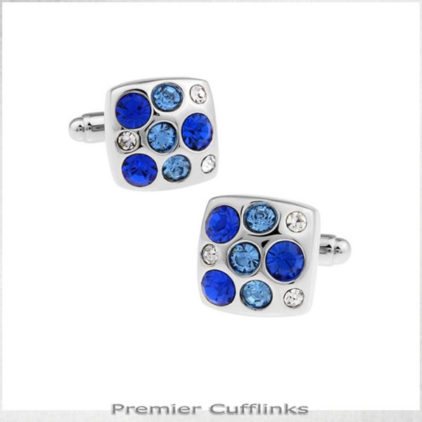 SILVER WITH BLUE CRYSTAL INSETS CUFFLINKS