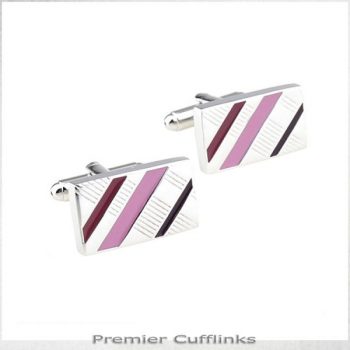SILVER WITH RED AND PINK DIAGONAL STRIPES CUFFLINKS