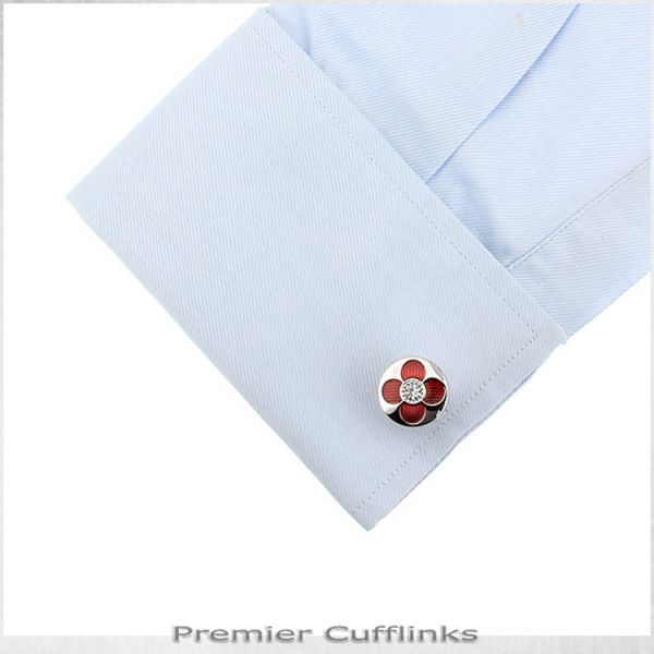 SILVER WITH RED PETAL CUFFLINKS