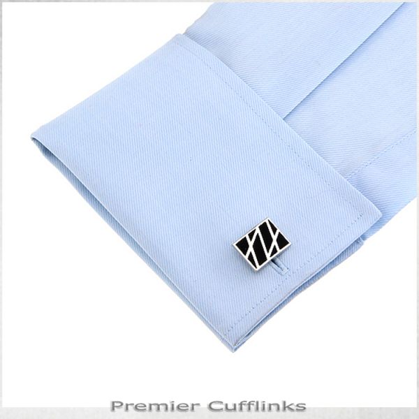 BLACK AND SILVER DIAGONAL LINES CUFFLINKS