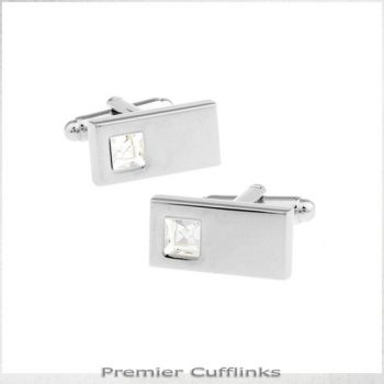 SILVER RECTANGLE WITH CRYSTAL INSET CUFFLINKS
