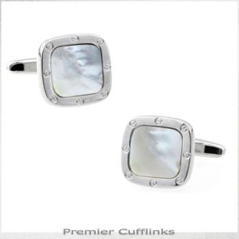 SILVER WITH WHITE SHELL INSET CUFFLINKS