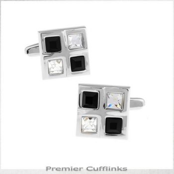 SILVER WITH BLACK & CRYSTAL INSETS CUFFLINKS