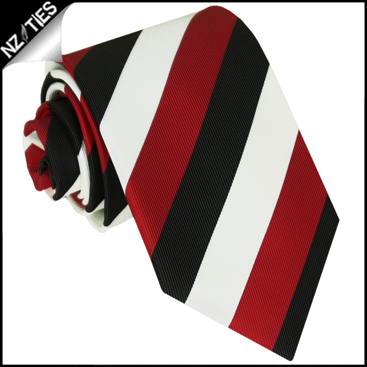 Red, Black & White Stripes Mens Sports Necktie