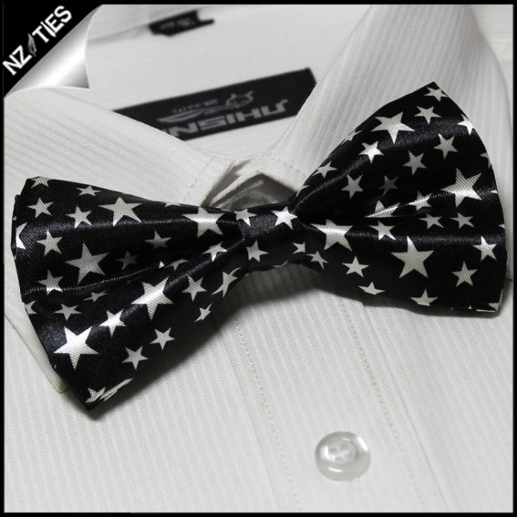 Black with White Stars Bow Tie