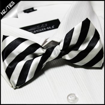 White And Black Diagonal Stripes Bow Tie