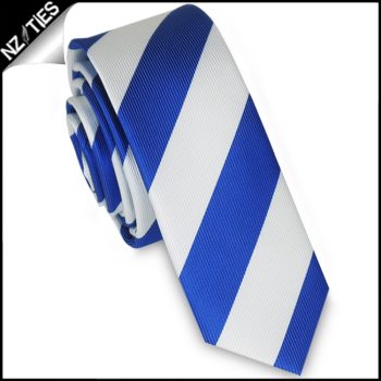 Royal Blue & White Stripes Mens Skinny Necktie