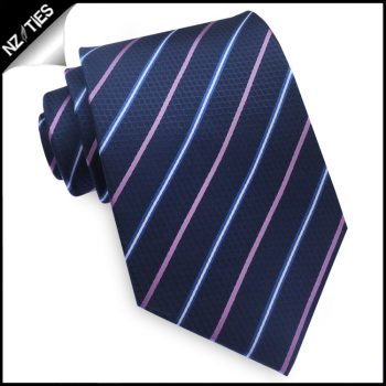 Dark Blue Texture With Pink & Blue Stripes Mens Tie