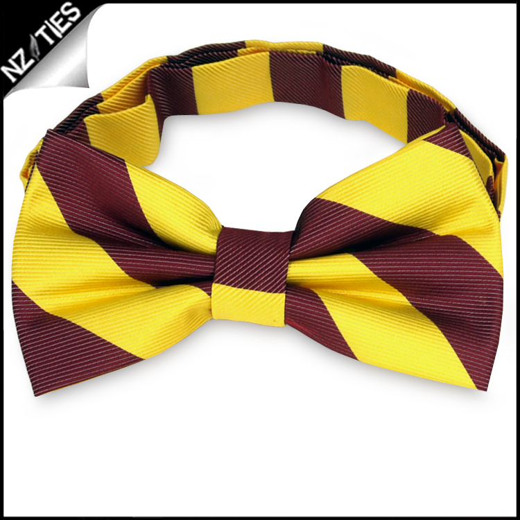 Yellow & Maroon Stripes Mens Bow Tie