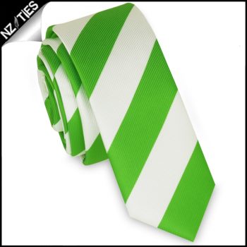 Green & White Stripes Mens Skinny Tie