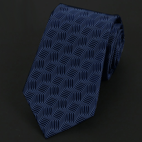 Dark Blue Waves Pattern Silk Tie