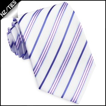 Ivory With Blue, Violet, Indigo & White Stripes Mens Necktie