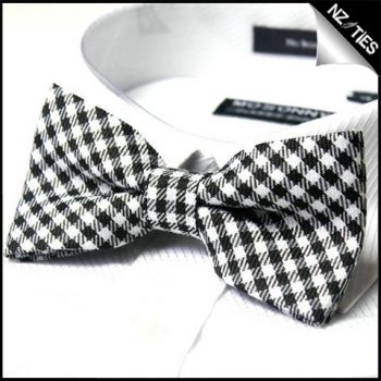 Mens Black & White Check Bow Tie