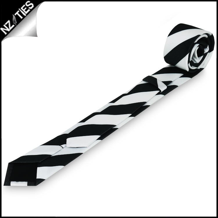 Black & White Stripes Mens Skinny Necktie 2