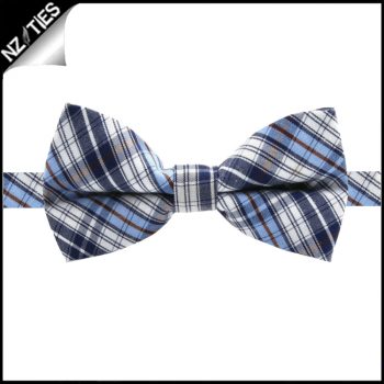 Boys Blue, White & Brown Plaid Bow Tie