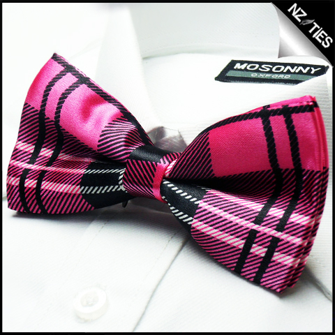 Mens Pink and Black Tartan Bow Tie
