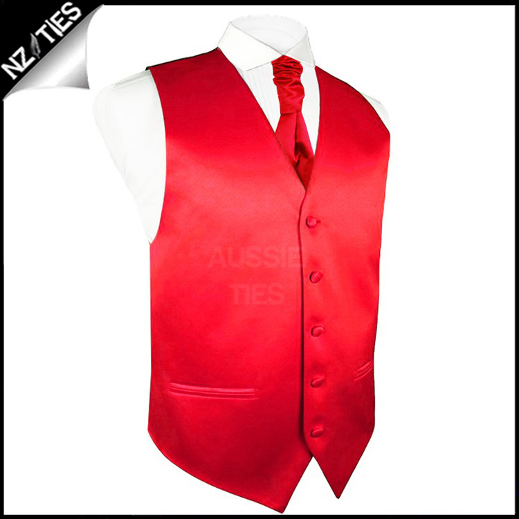 Mens Cherry Red Waistcoat Vest 32" / 82cm XS 2