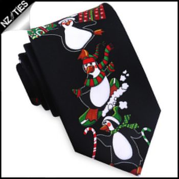 Black Christmas Penguins Tie