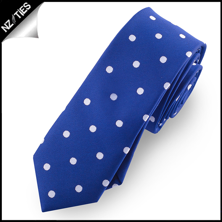 Navy Blue Polka Dot Mens Skinny Necktie