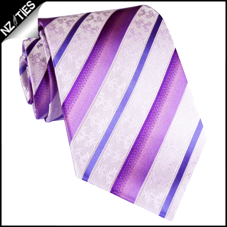 Purple & Pale Pink Floral Stripes Mens Necktie