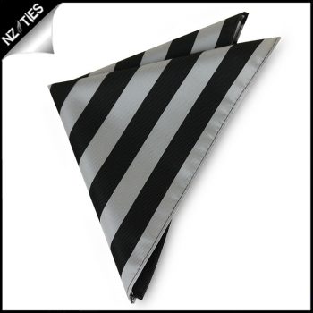 Silver & Black Striped Pocket Square Handkerchief