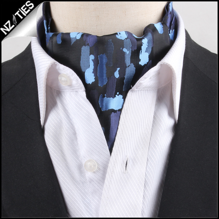 Men's Black with Blue Paint Ascot Cravat