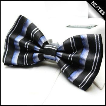 Mens Blue Black White Stripes Bow Tie