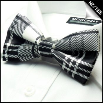 Mens Black & White Tartan Bow Tie