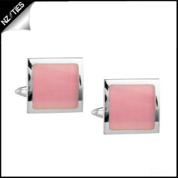 Mens Silver With Pink Inset Cufflinks