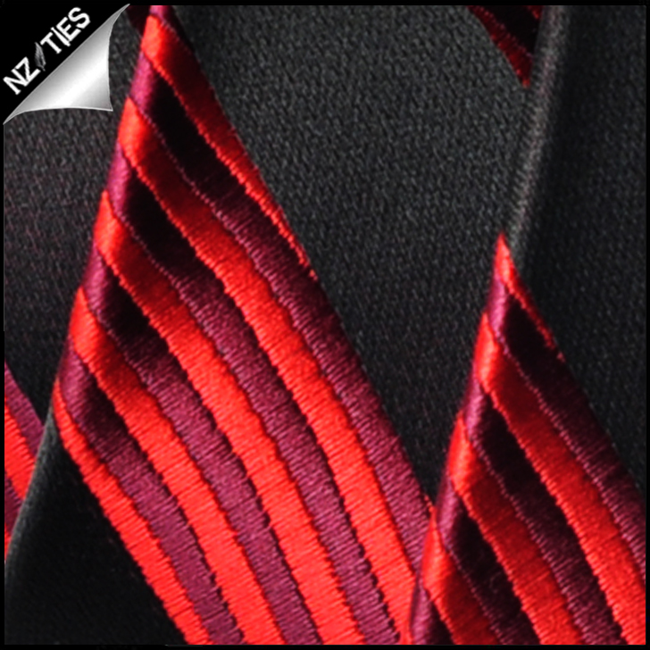 Red and Black Waves Mens Necktie 2