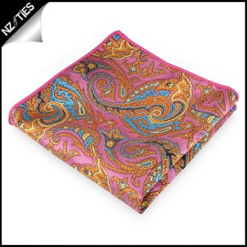 Pink With Orange And Blue Floral Pocket Square