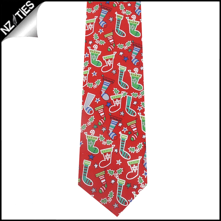 Red with Christmas Stockings Tie 2
