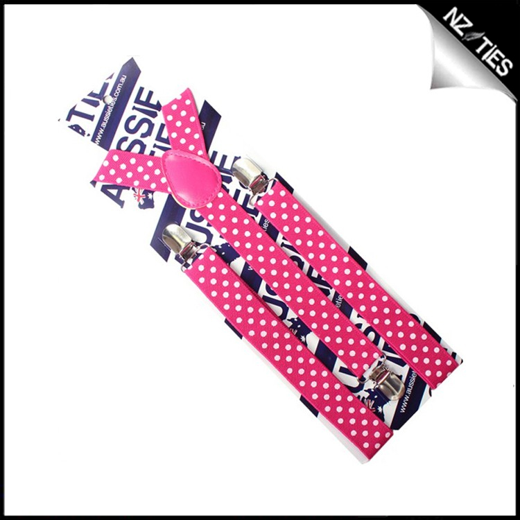 Pink with White Polka Dots Boys Braces Suspenders