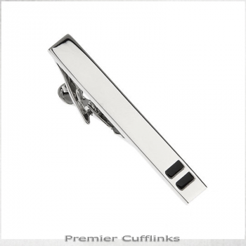 Silver With Double Black Inset Tie Clip