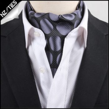 Men’s Black Pin Dot With Grey Circles Ascot Cravat