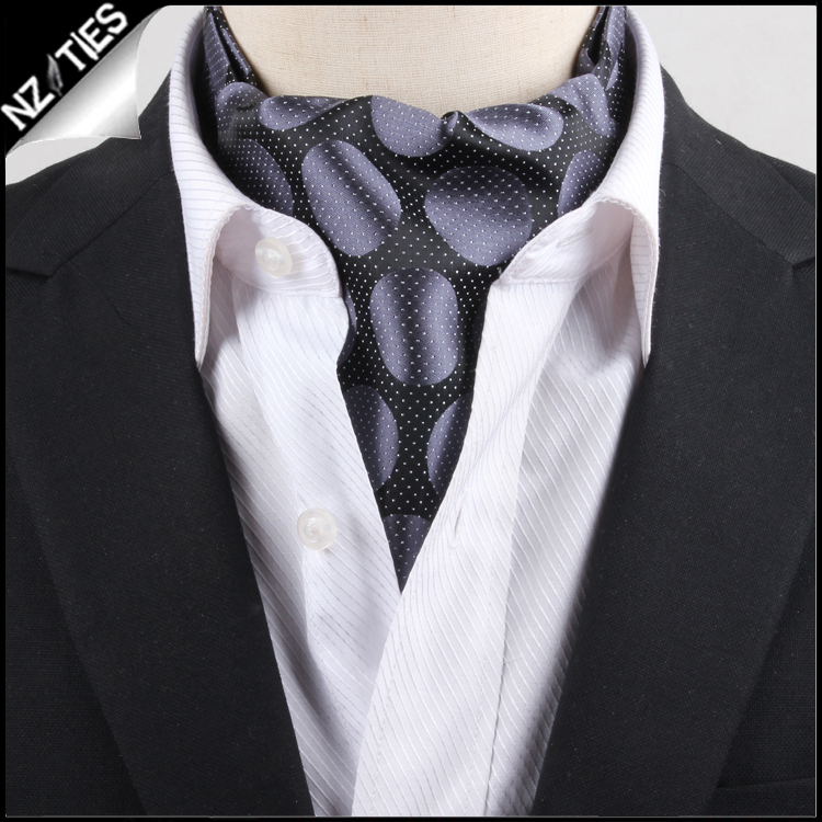 Men's Black Pin Dot with Grey Circles Ascot Cravat