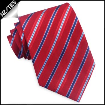 Red With Navy And Sky Blue Stripes Mens Necktie