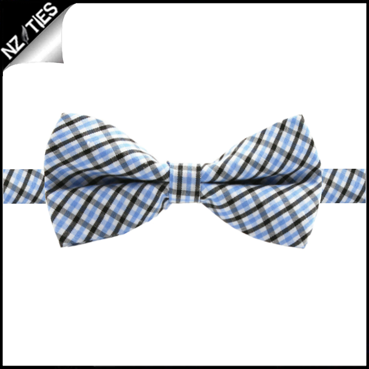 Boys Black, White and Blue Gingham Bow Tie