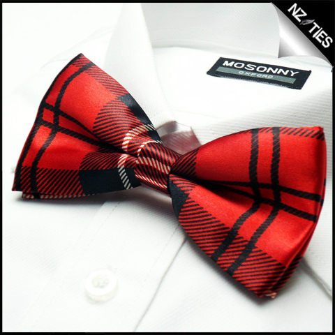 Mens Red & Black Tartan Bow Tie