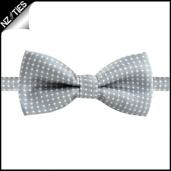 Boys Mid Silver With White Polka Dots Bow Tie