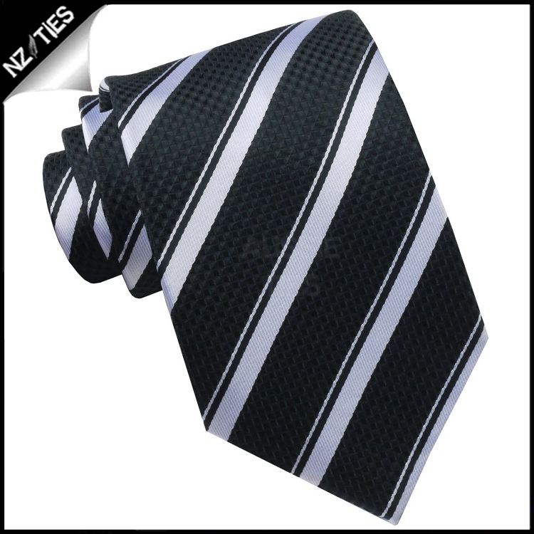Textured Black with Thick & Thin White Stripes Mens Tie