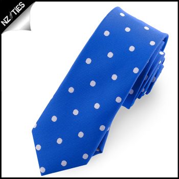 Royal Blue Polka Dot Mens Skinny Necktie